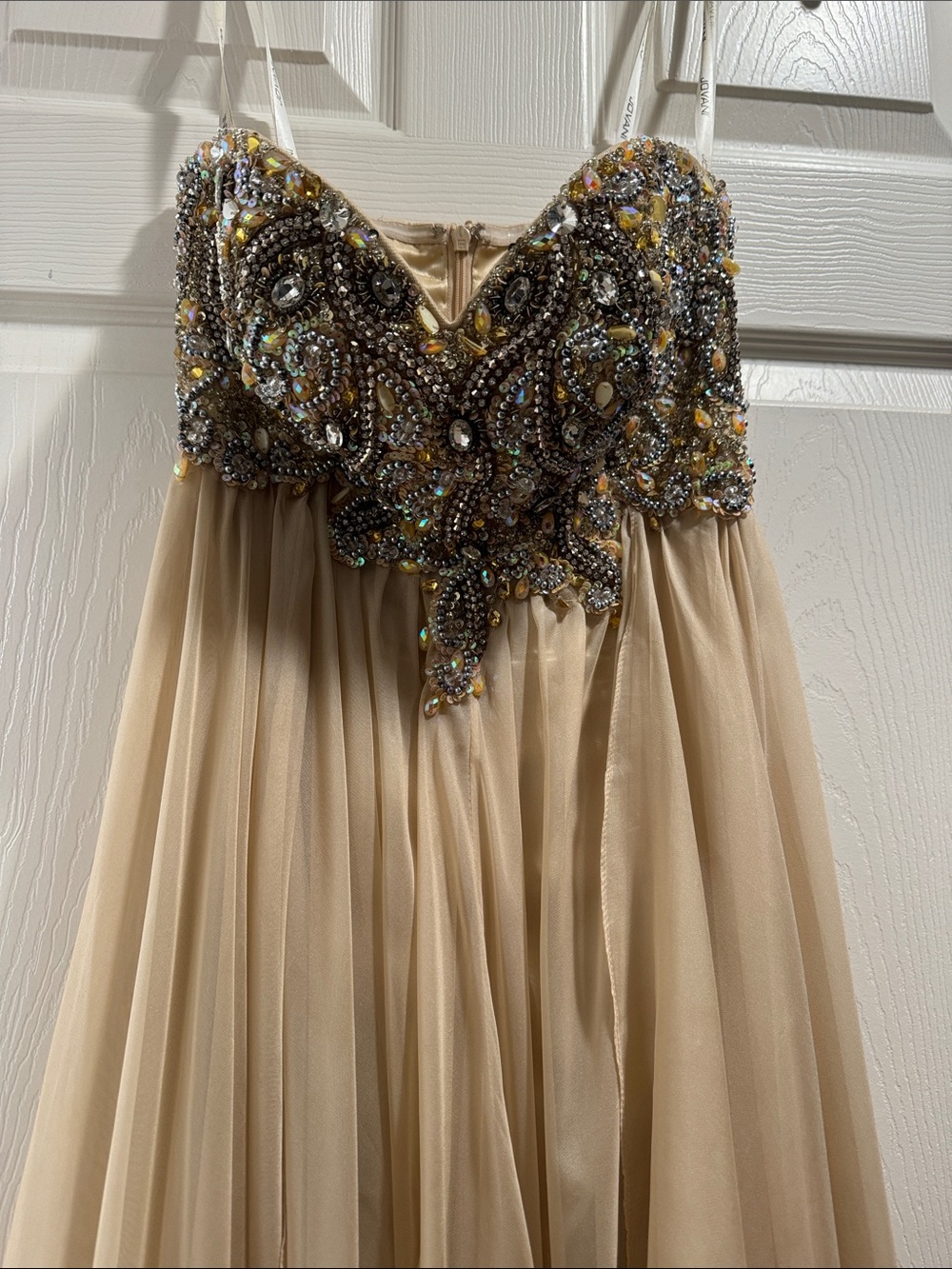 Jovani Strapless Beaded Gold and Champagne Evening Dress